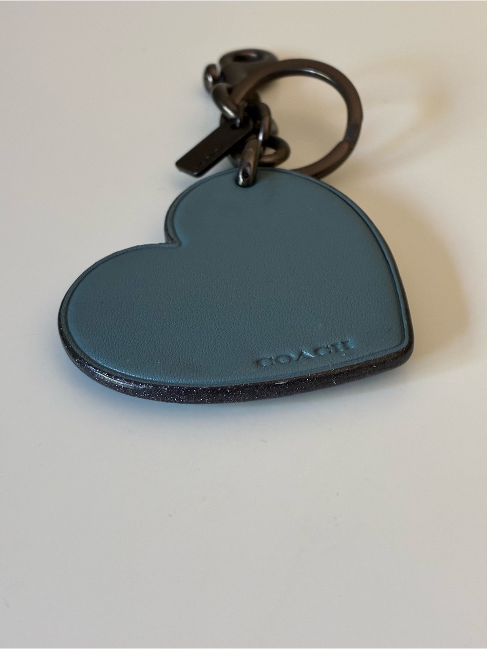 Coach Embroidered Glitter Heart Bag Charm Key Chain With Rivets, Blue / Gunmetal - Picture 13 of 16